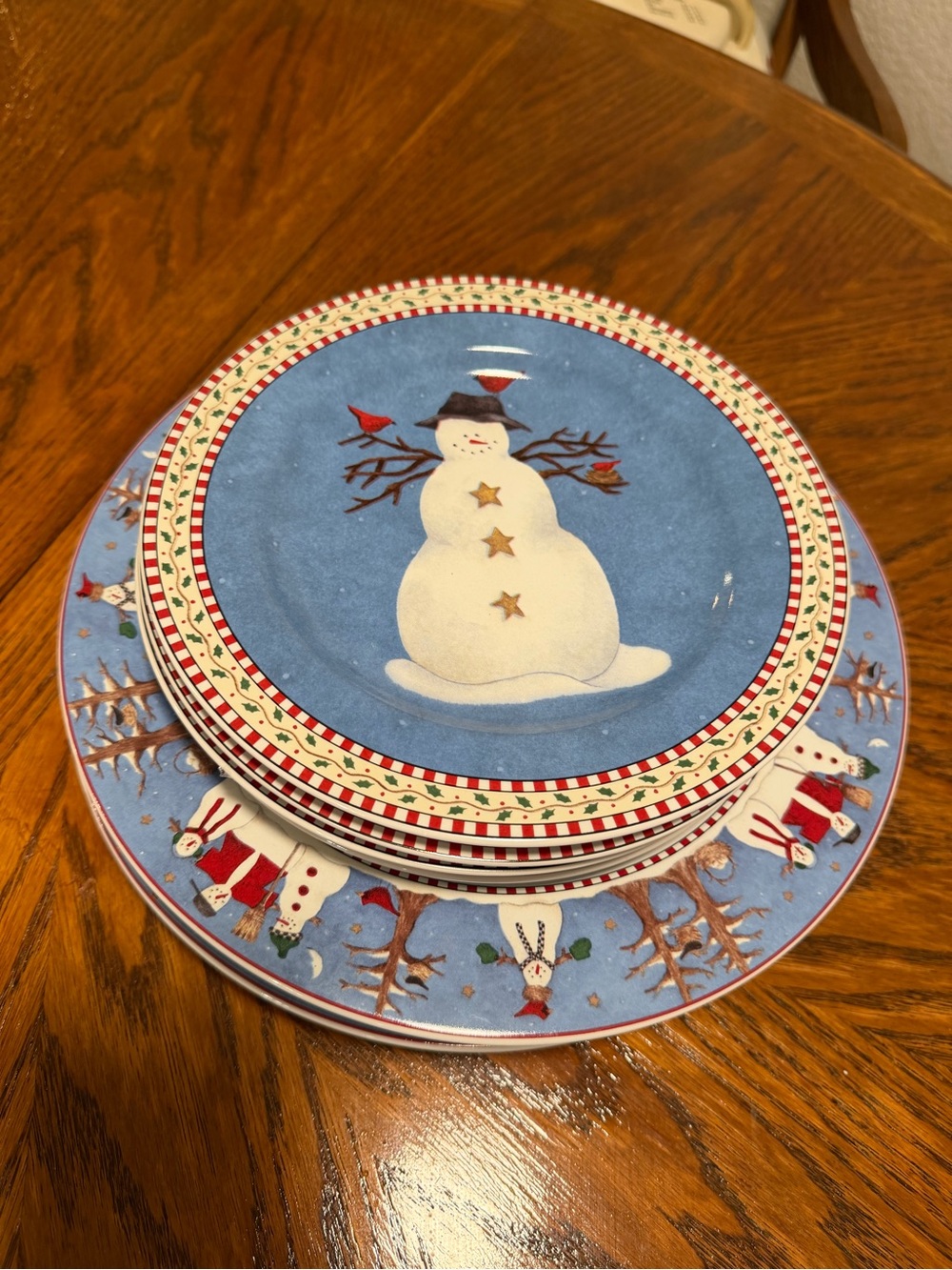 Vintage Debbie Mumm Snowman Holiday Dinner Plate Set -8